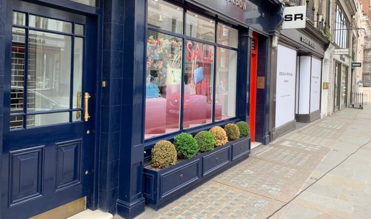 Shop front with planters